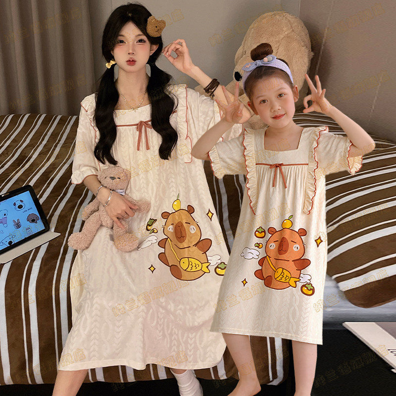 卡皮巴拉睡裙母女儿童莫代尔短袖