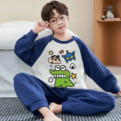 男童冬款夹层棉长袖加厚家居服