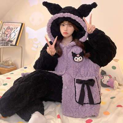 库洛米女冬季加厚三层夹棉家居服
