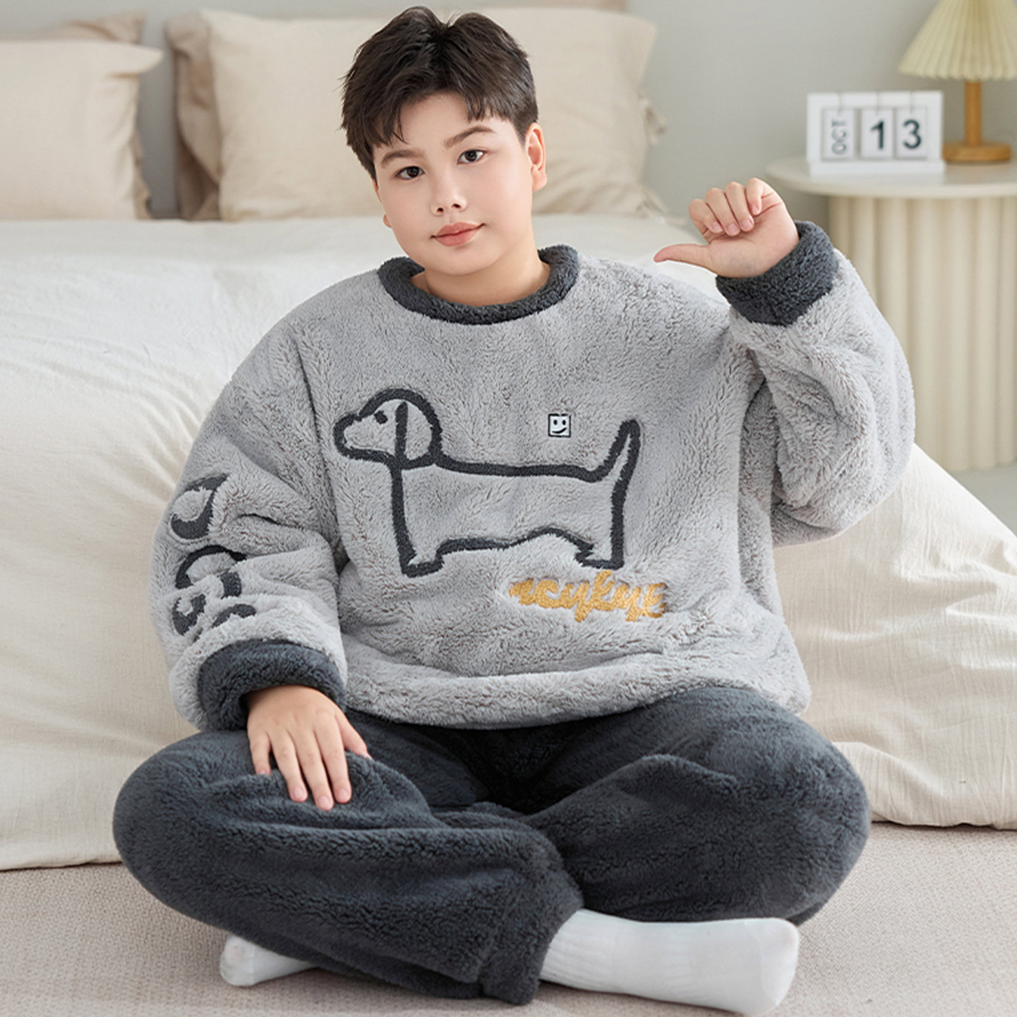 胖男孩睡衣冬款大童珊瑚绒家居服