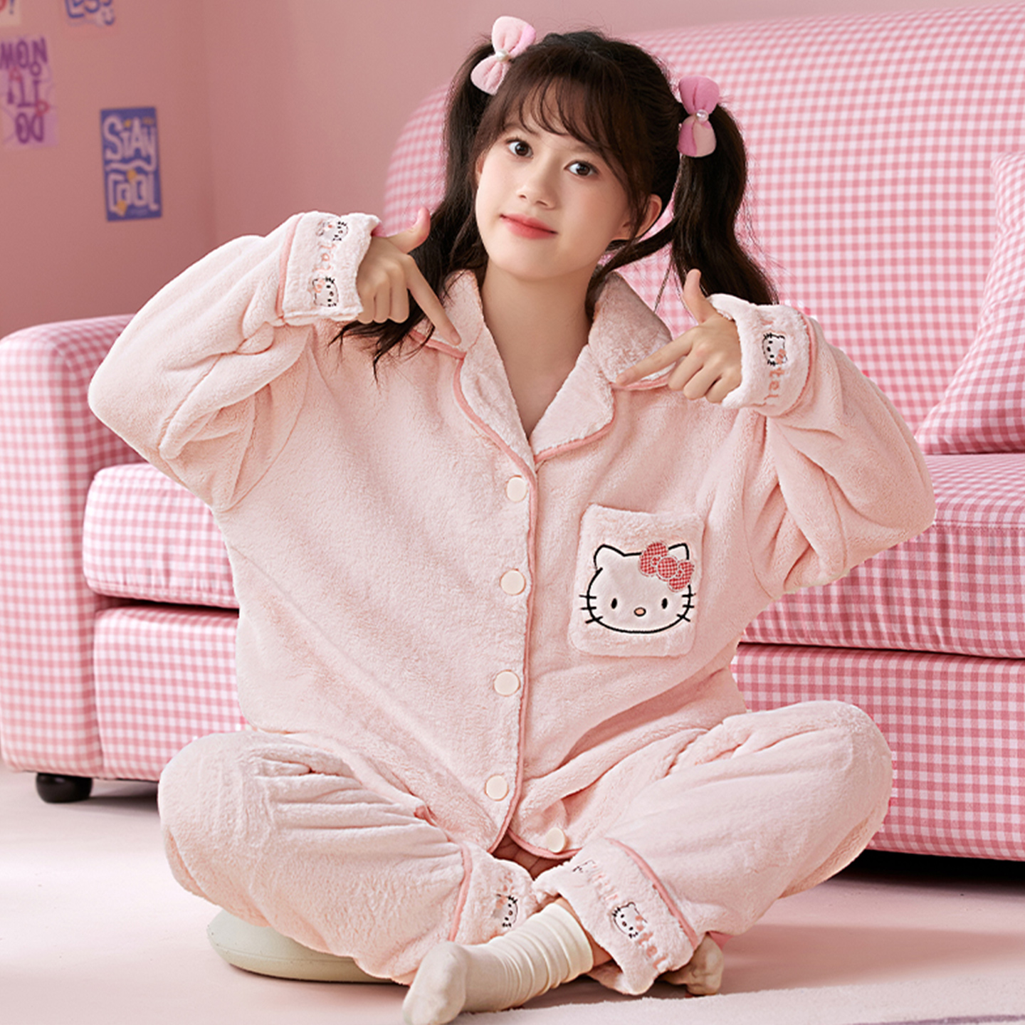 hellokitty睡衣秋冬法兰绒家居服