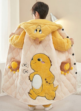 儿童睡衣男童奶龙秋冬季三层夹棉加厚款加绒家居服2025新款睡袍浴