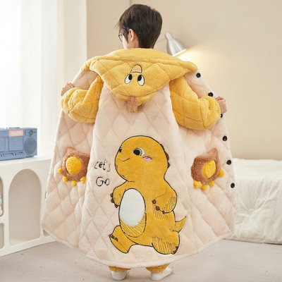 男童奶龙冬季三层夹棉加厚款睡袍