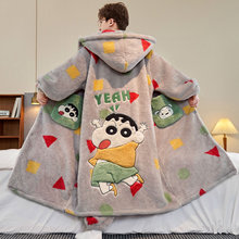 秋冬季款珊瑚绒睡衣男款蜡笔小新睡袍加绒加厚款青少年男生家居服