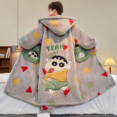 冬季珊瑚绒男蜡笔小新加厚家居服