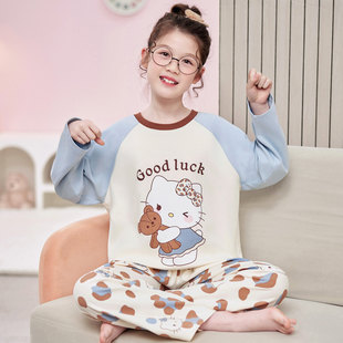 女童睡衣纯棉春秋季2026新款hellokitty长袖薄款小女孩儿童家居服