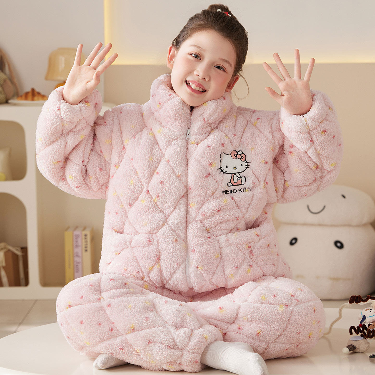 儿童hellokitty睡衣女童冬季加厚珊瑚绒保暖三层夹棉中大童家居服,童装/婴儿装/亲子装,家居服套装,淘宝优惠券,粉丝福利购,淘宝优惠卷