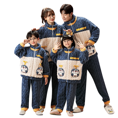 亲子睡衣珊瑚绒一家三四口家居服