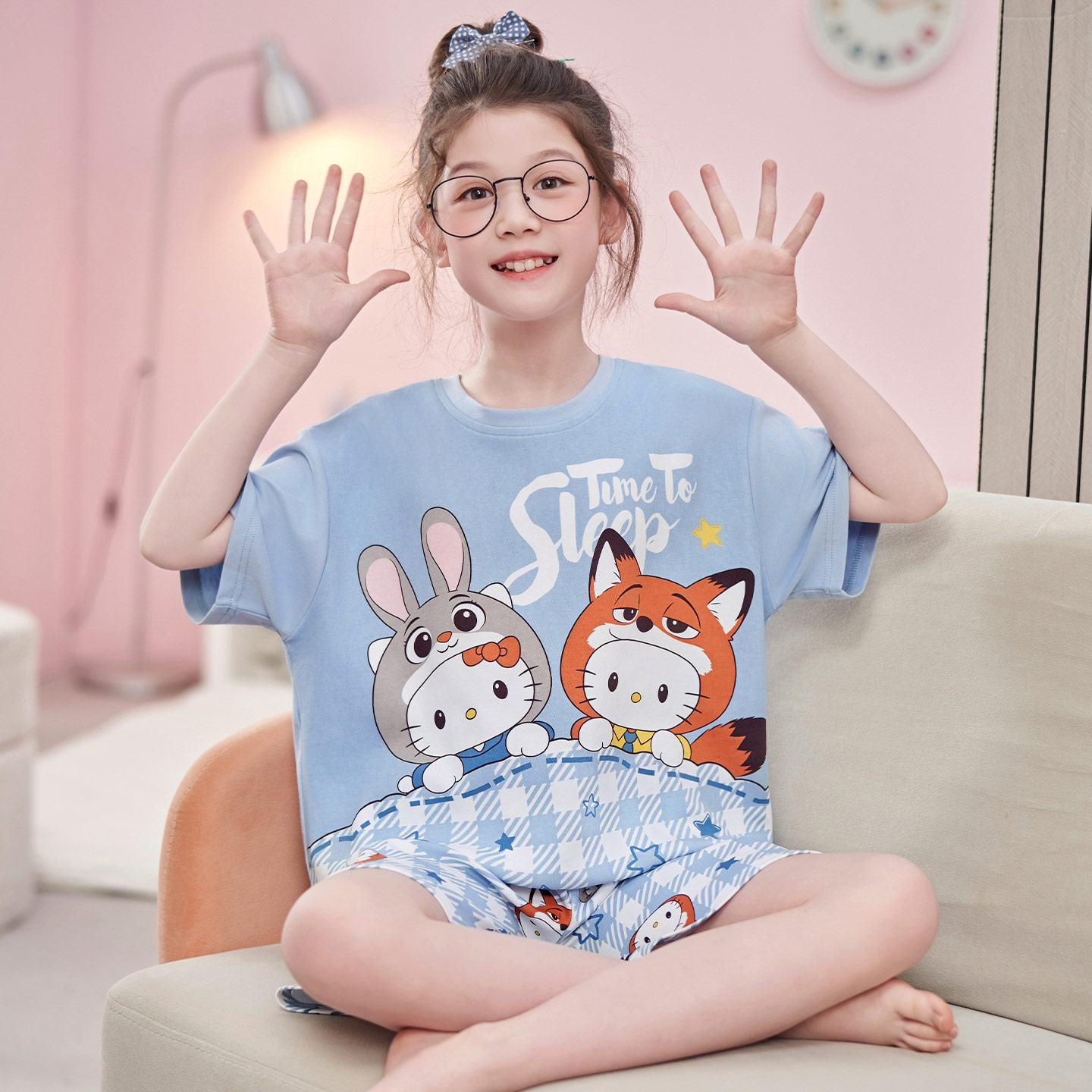 女童纯棉短袖夏季疯狂动物城睡衣