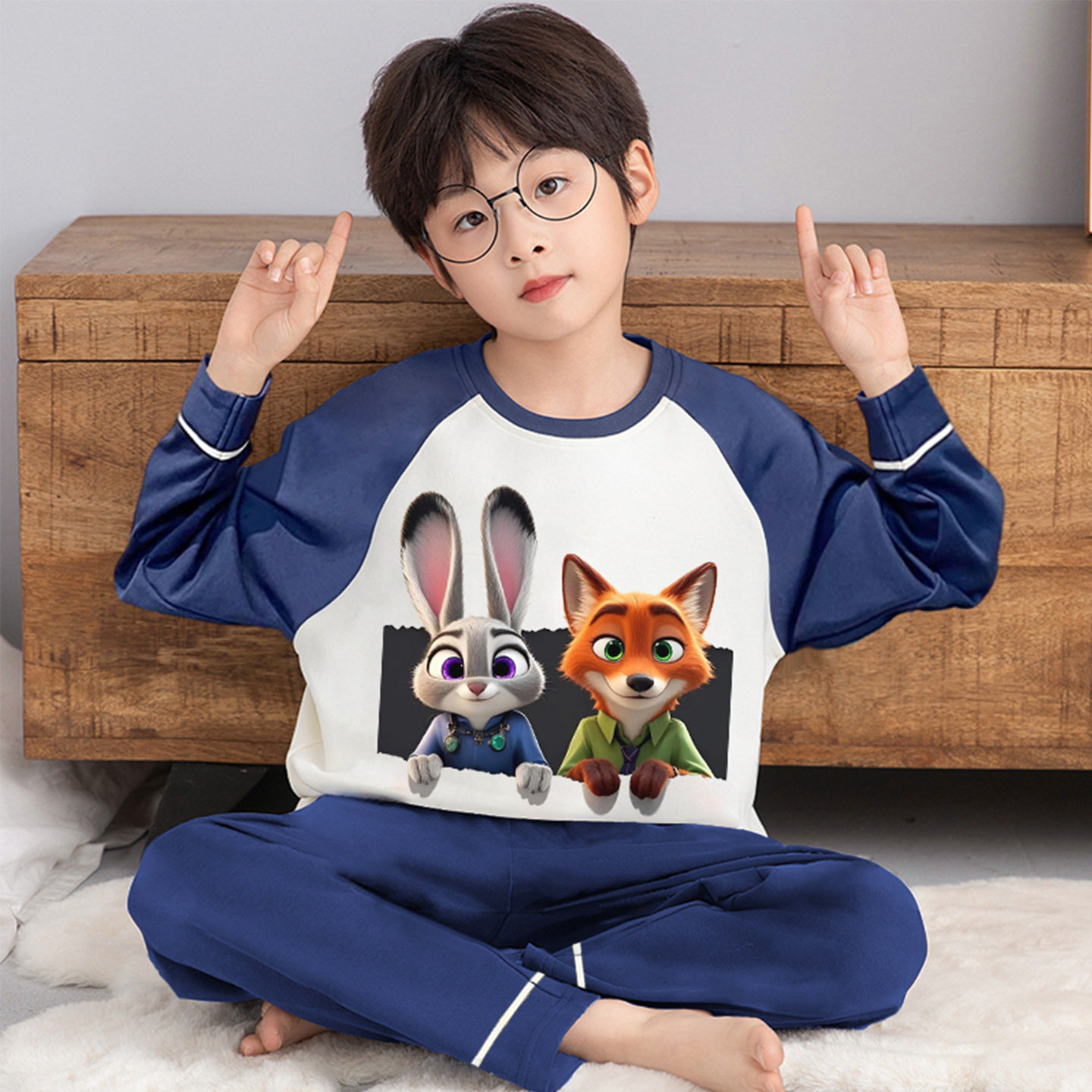 疯狂动物城儿童家居服男童纯棉长袖春秋季中大童尼克朱迪睡衣套装