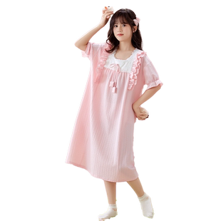 女童睡裙带胸垫一体式防凸点女孩短袖宫廷风公主睡衣儿童夏季薄款