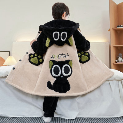 冬季男童小猫珊瑚绒加厚学生睡袍