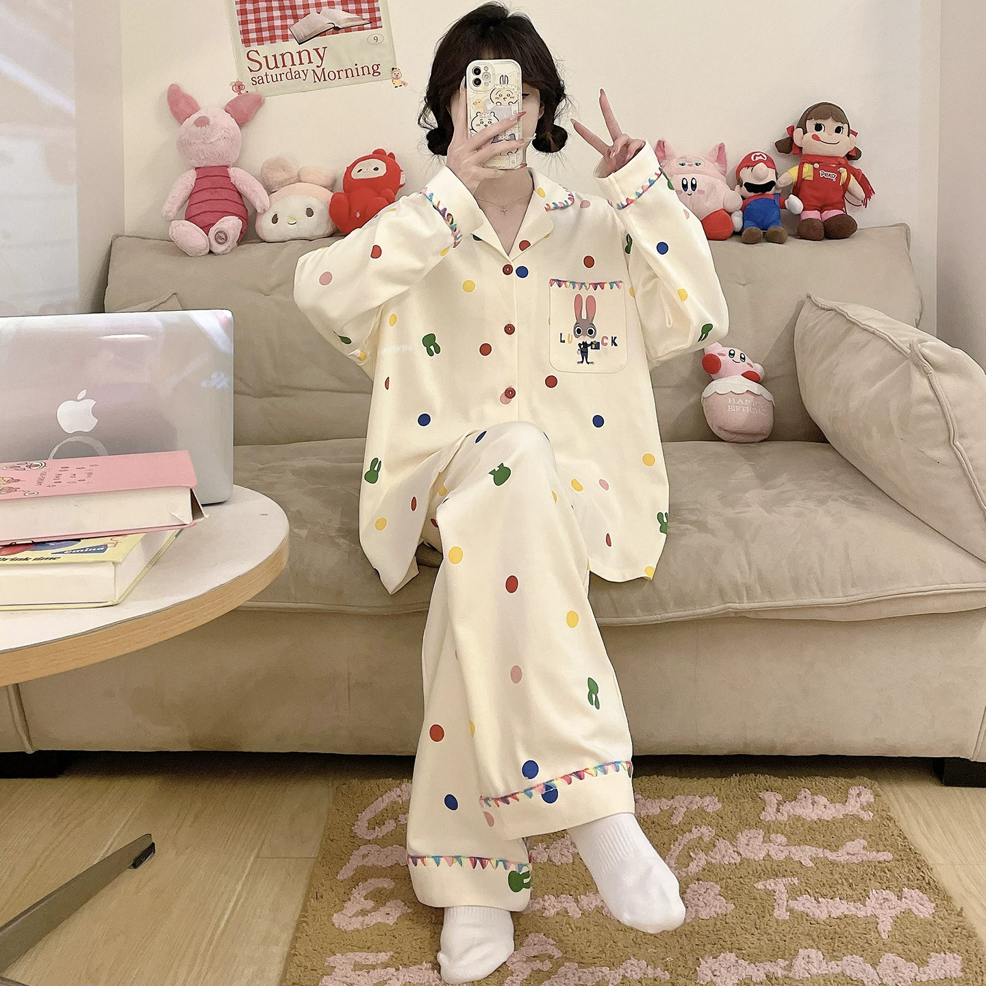 纯棉睡衣女士春秋款长袖甜美