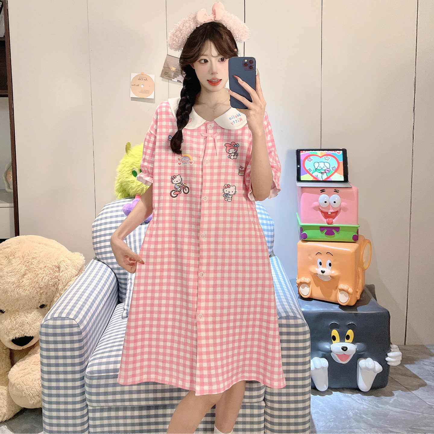 纯棉短袖夏季女公主风中长款睡裙