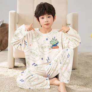 男童睡衣冬季款珊瑚绒秋季儿童男孩三眼仔法兰绒中大童青少年套装