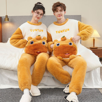 情侣冬季水豚噜噜珊瑚绒家居服