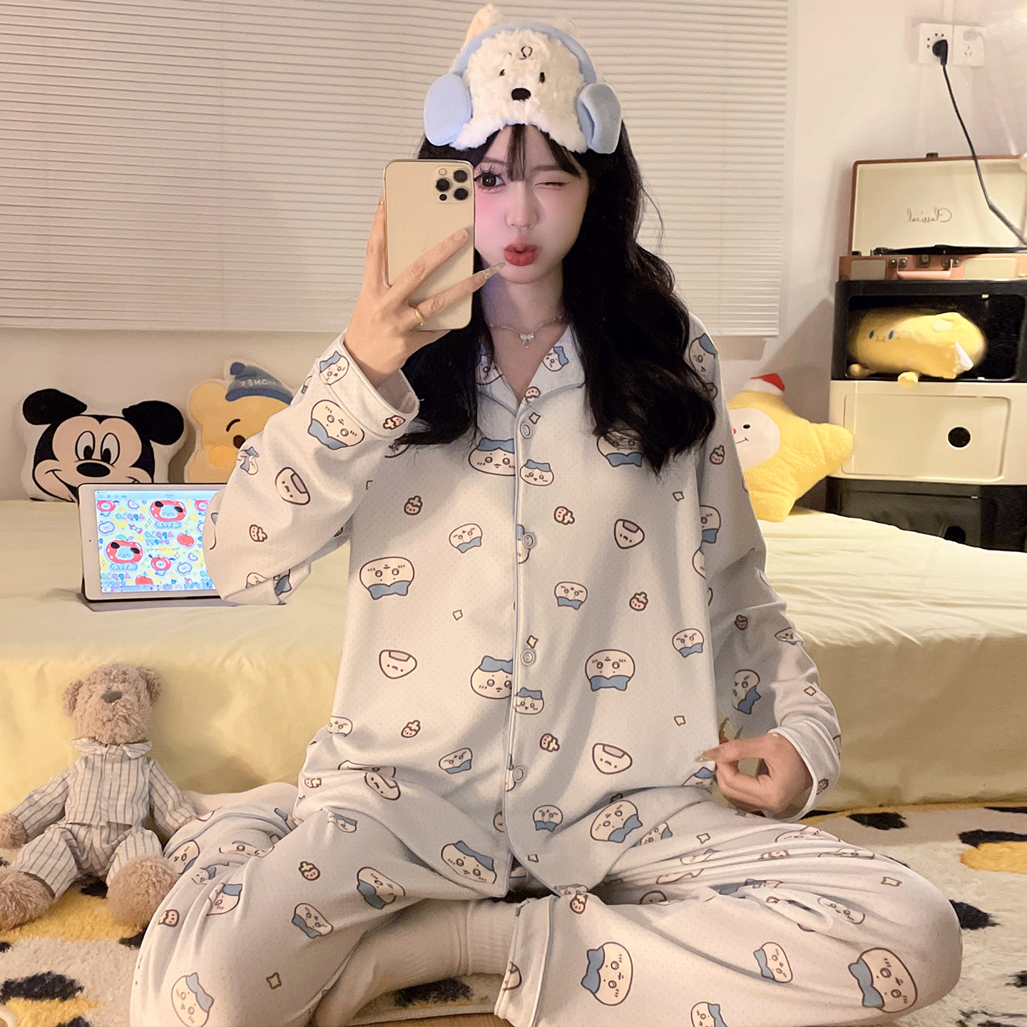 chikawa春秋款睡衣女德绒长袖