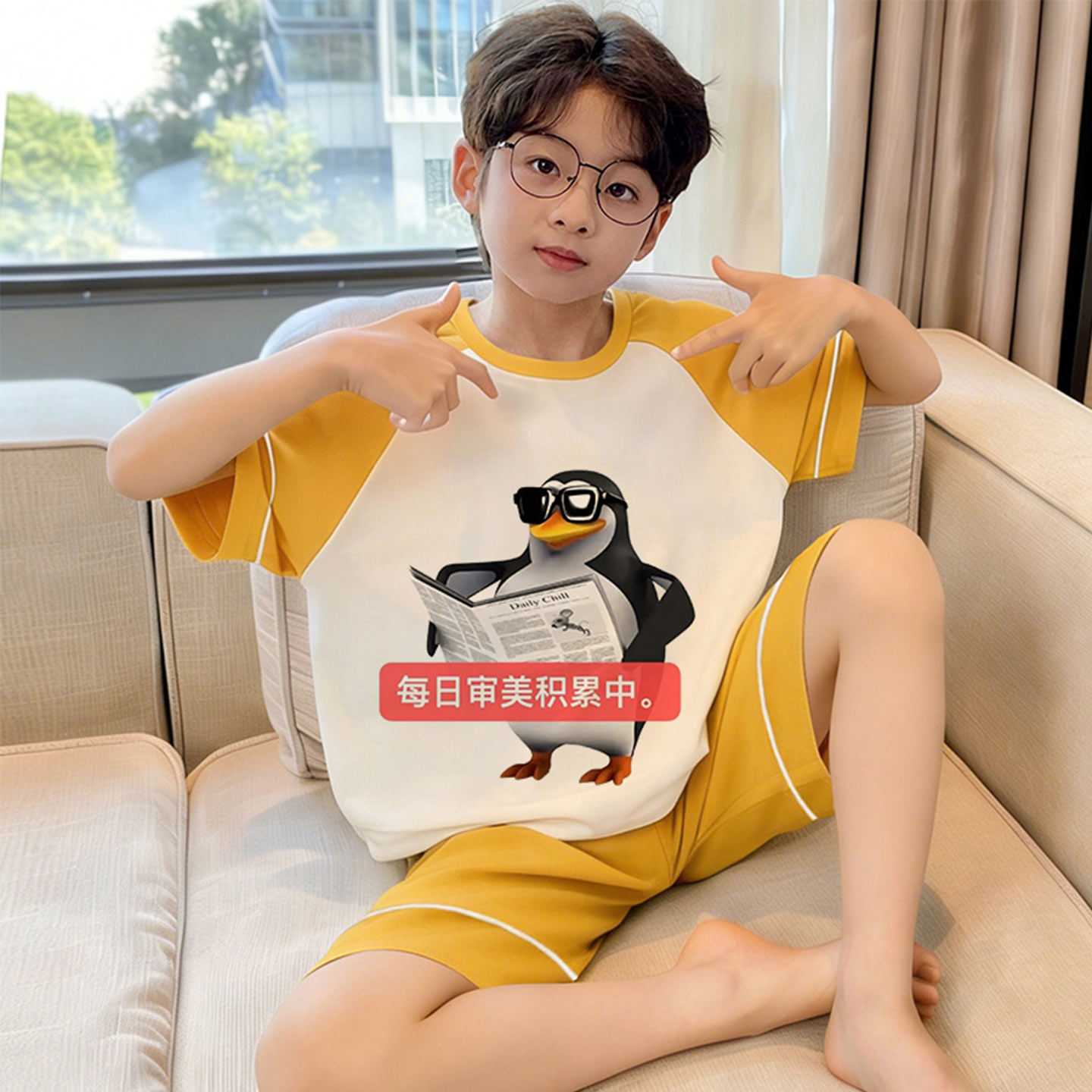 男童纯棉短袖夏季大童搞笑家居服