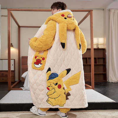 睡衣男冬三层夹棉大童皮卡丘睡袍