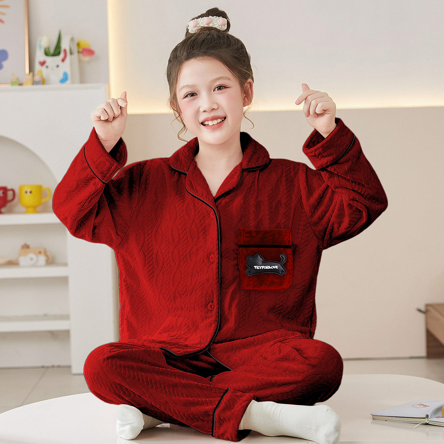 女童睡衣2026新款秋冬季加厚中大童女孩海岛绒套装红色保暖家居服,童装/婴儿装/亲子装,家居服套装,淘宝优惠券,粉丝福利购,淘宝优惠卷