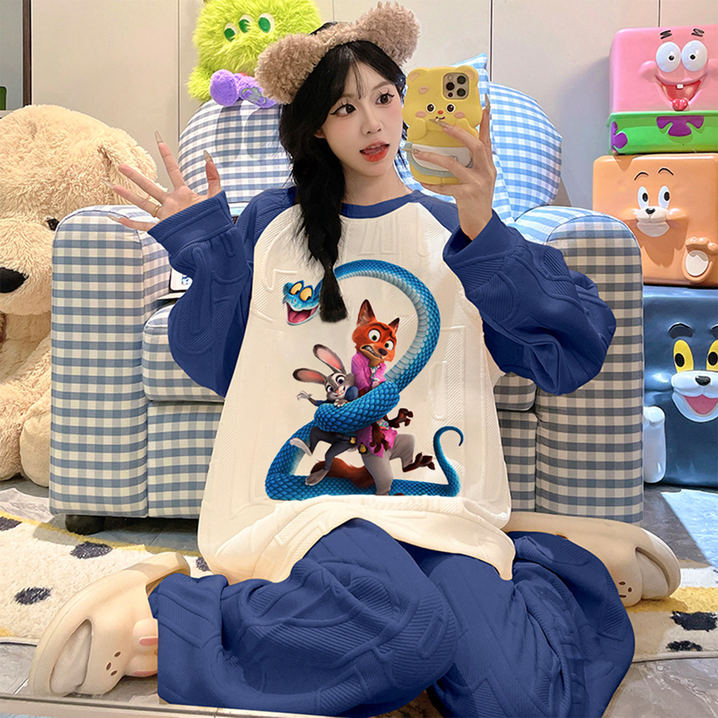 女款秋冬季加厚空气棉尼克家居服