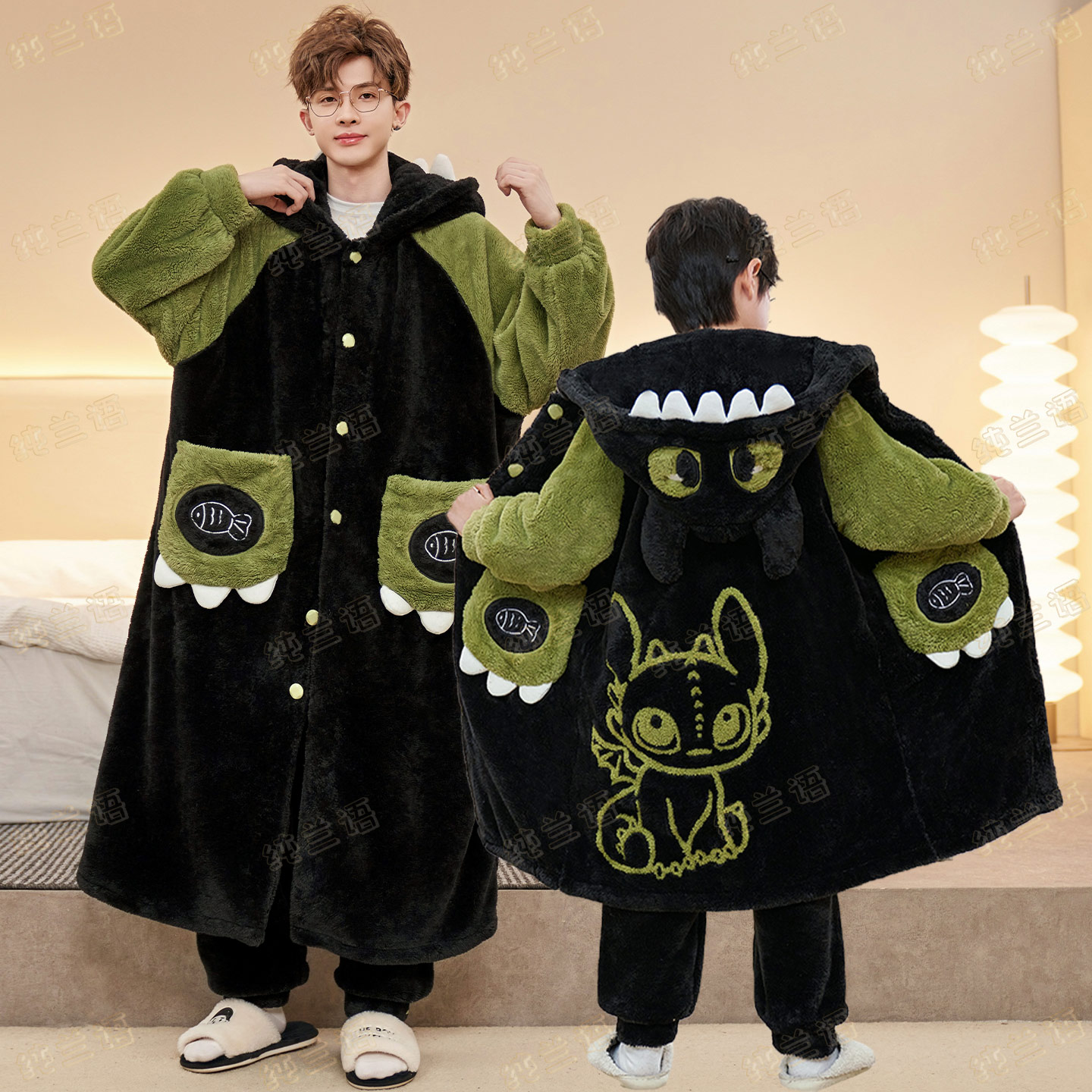 无牙仔珊瑚绒父子加厚冬季家居服