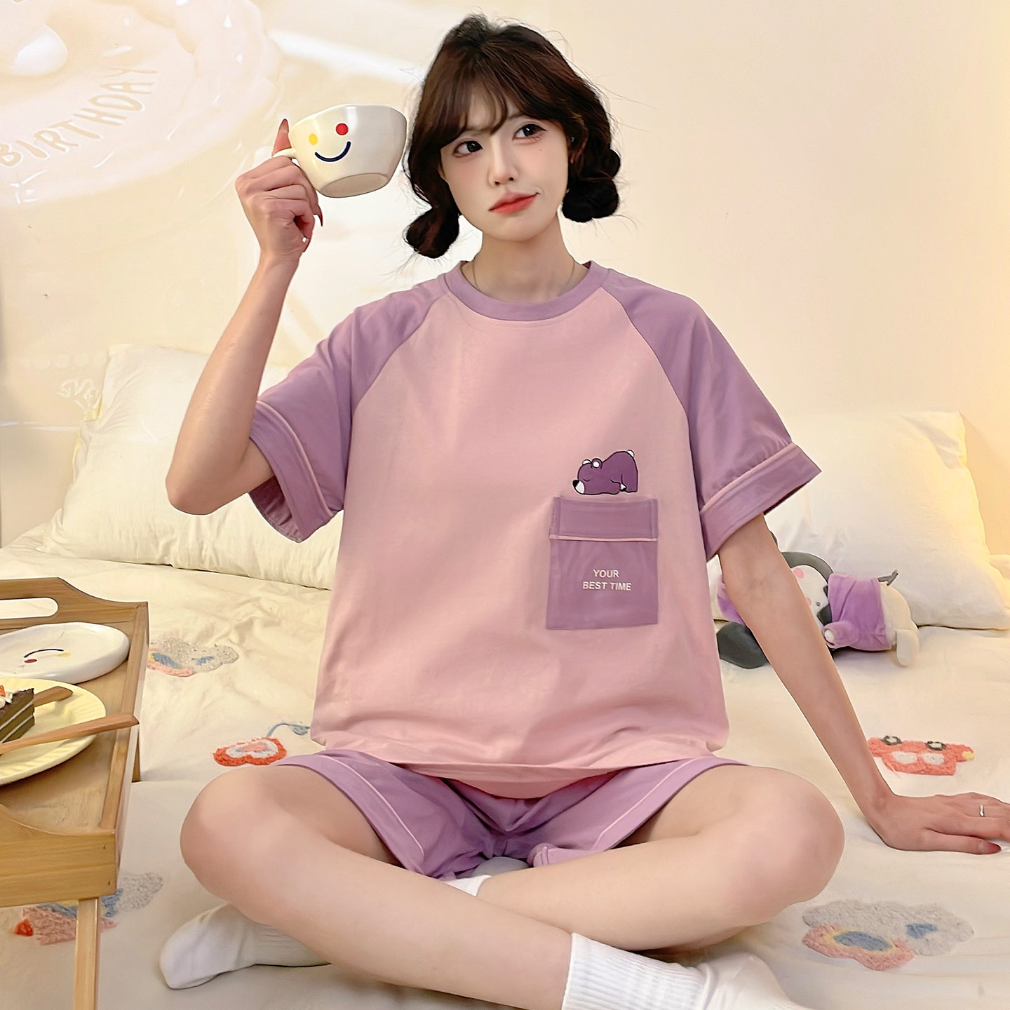 夏季纯棉短袖薄款大码女款家居服图片
