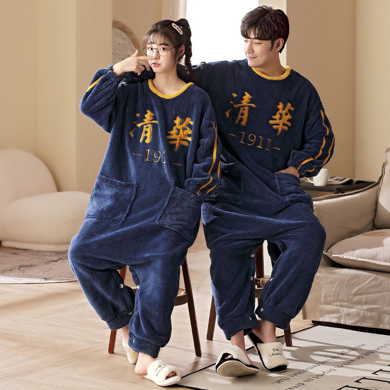 连体睡衣女冬季加厚保暖长袖卡通可爱珊瑚绒情侣秋冬法兰绒家居服