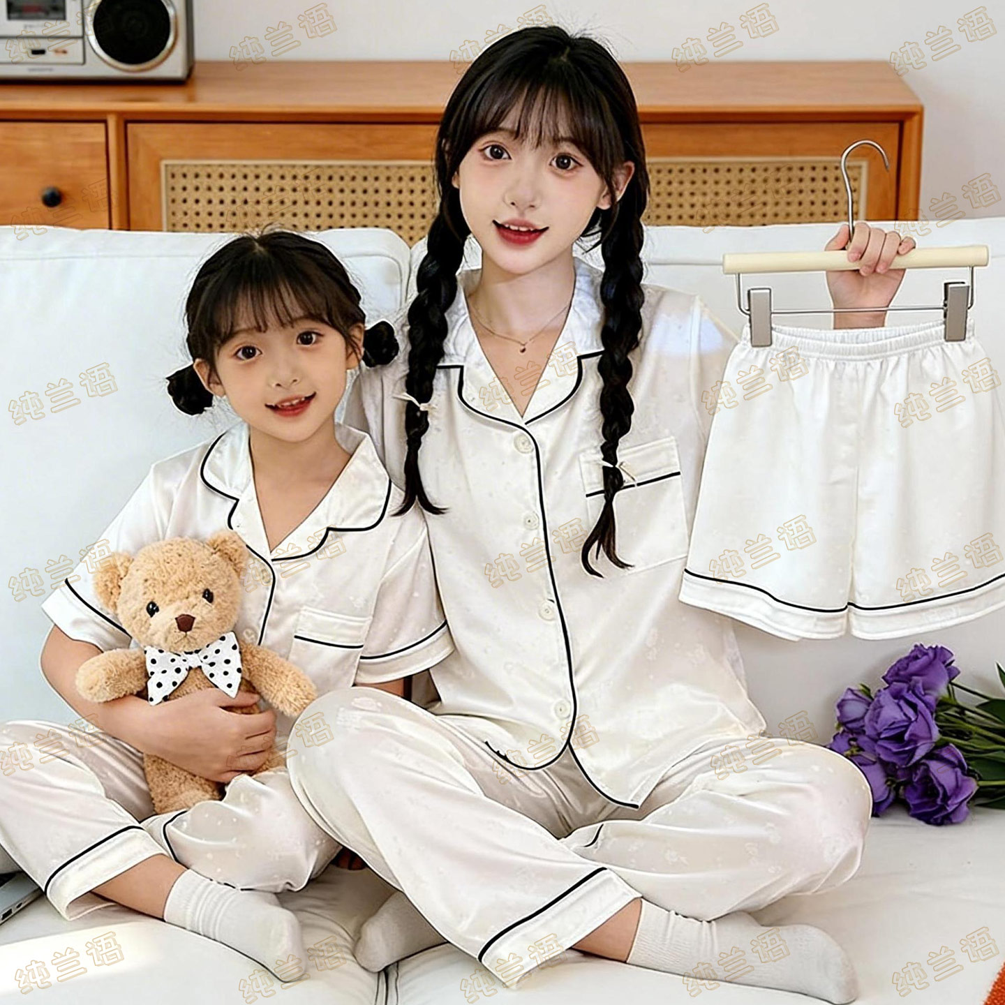 公主风母女装夏季冰丝短袖睡衣