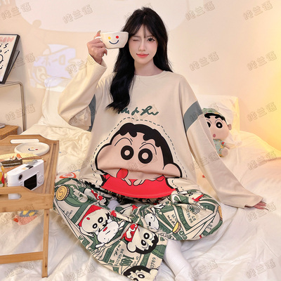 纯棉秋季长袖圆领套装女款家居服