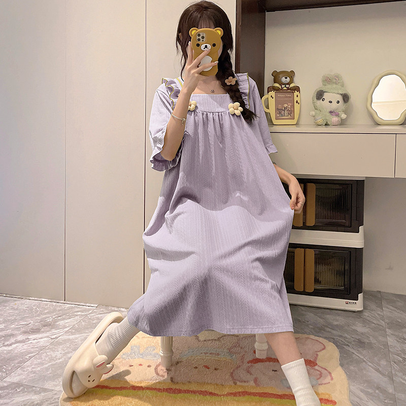 带胸垫纯棉睡裙女大童夏短袖睡衣