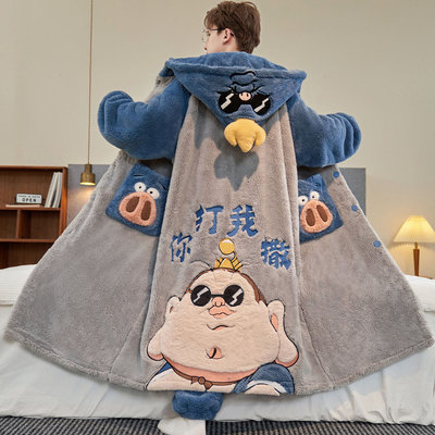 珊瑚绒睡袍男秋冬季加绒家居服