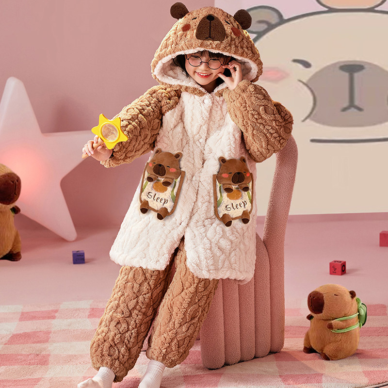 卡皮巴拉女儿童睡衣三层夹棉睡袍