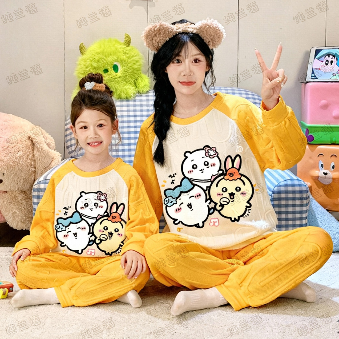 小八秋冬季空气棉加厚母女家居服