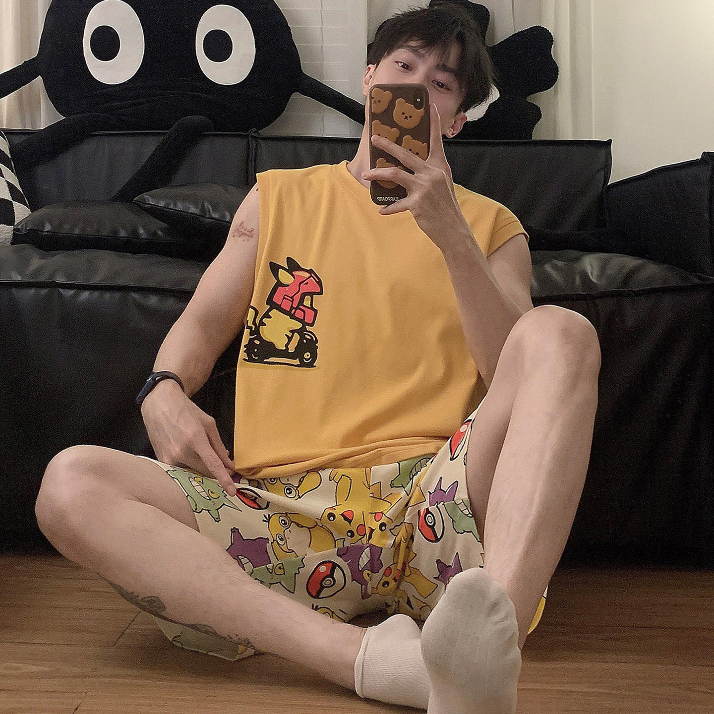 夏季纯棉背心卡通男生大码家居服