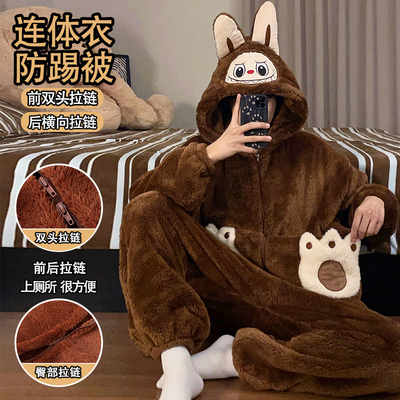 冬季男款拉布布连体珊瑚绒睡袋