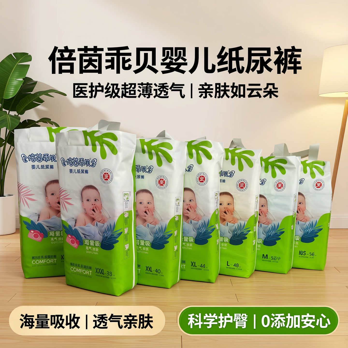 倍茵乖贝婴儿纸尿裤 医护级超薄透气宝宝学步尿不湿 亲肤