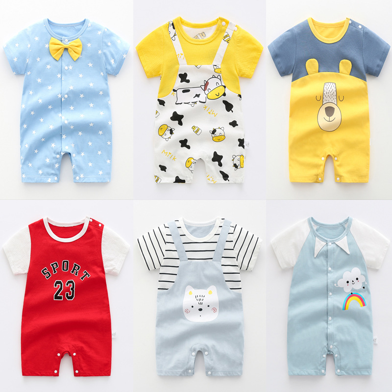 婴儿短袖纯棉连体衣女宝宝男夏装爬服新生睡衣夏季半袖哈衣3个月6