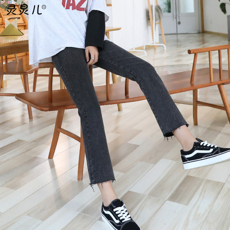 孕妇裤子秋季时尚外穿孕妇牛仔裤春秋潮妈打底裤显瘦直筒九分长裤