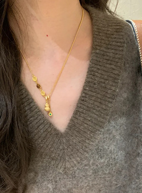 专柜正品老风祥爆款福字拉丝葫芦吊坠项链简约高级感时尚百搭流苏