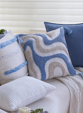 蓝色抱枕流苏抱枕套不含芯沙发客厅长方形靠垫靠枕靠垫飘窗腰枕