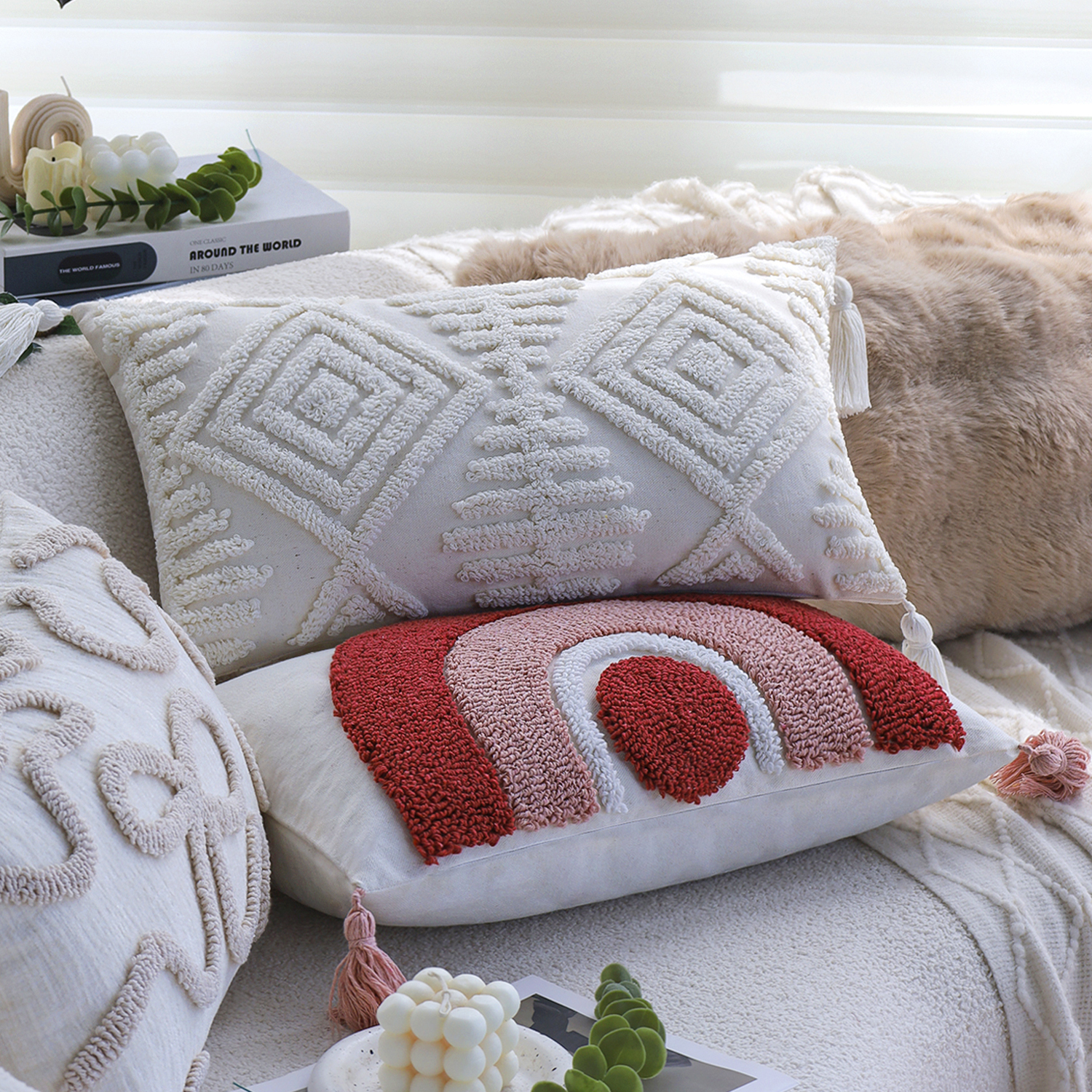 法式奶油风沙发靠枕组合腰枕套