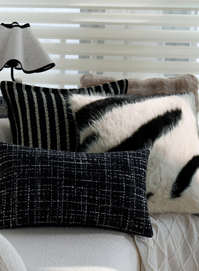 法式黑白抱枕套靠枕客厅沙发抱枕腰靠枕套轻奢高级感长方形抱枕