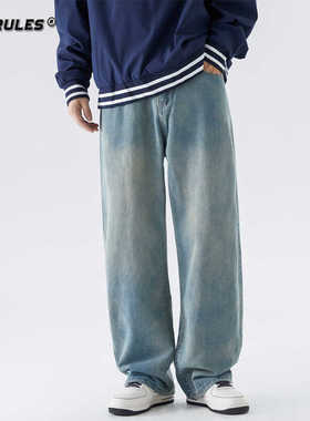 HOTRULES/热规则夏季新款潮流复古直筒牛仔裤宽松休闲百搭长裤男