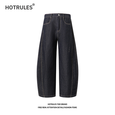 原浆弯刀牛仔裤美式复古做旧长裤