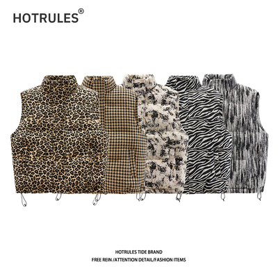 美式复古提花豹纹马甲棉服男女