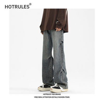式潮牌柳钉设计感牛仔裤男士夏季