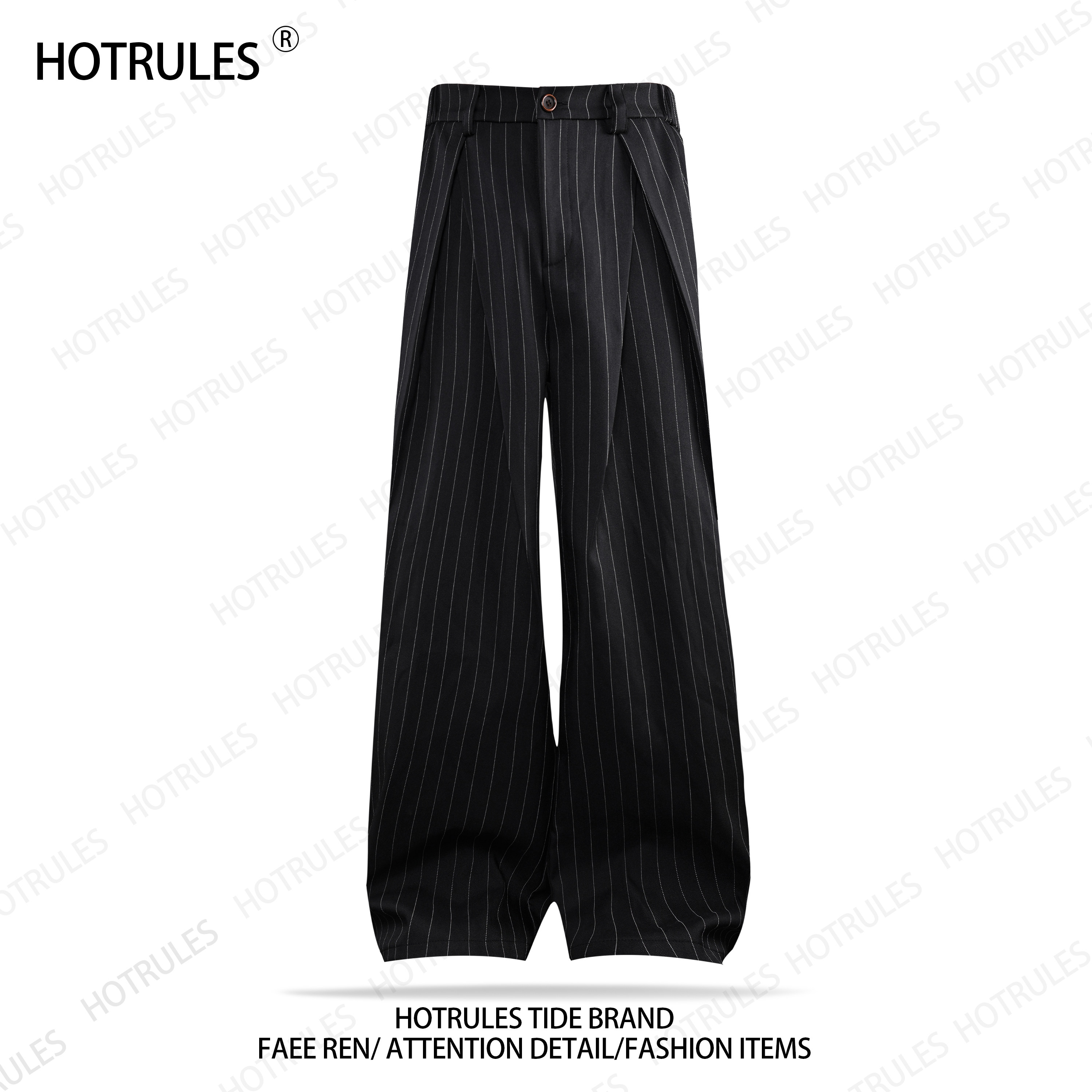 HOTRULES「高智感A字廓形」美式压褶西裤男夏季阔腿条纹休闲长裤