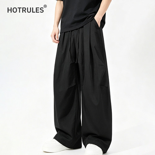 HOTRULES【弯刀气球裤】夏季褶皱薄款工装伞兵裤男女纯色阔腿西裤