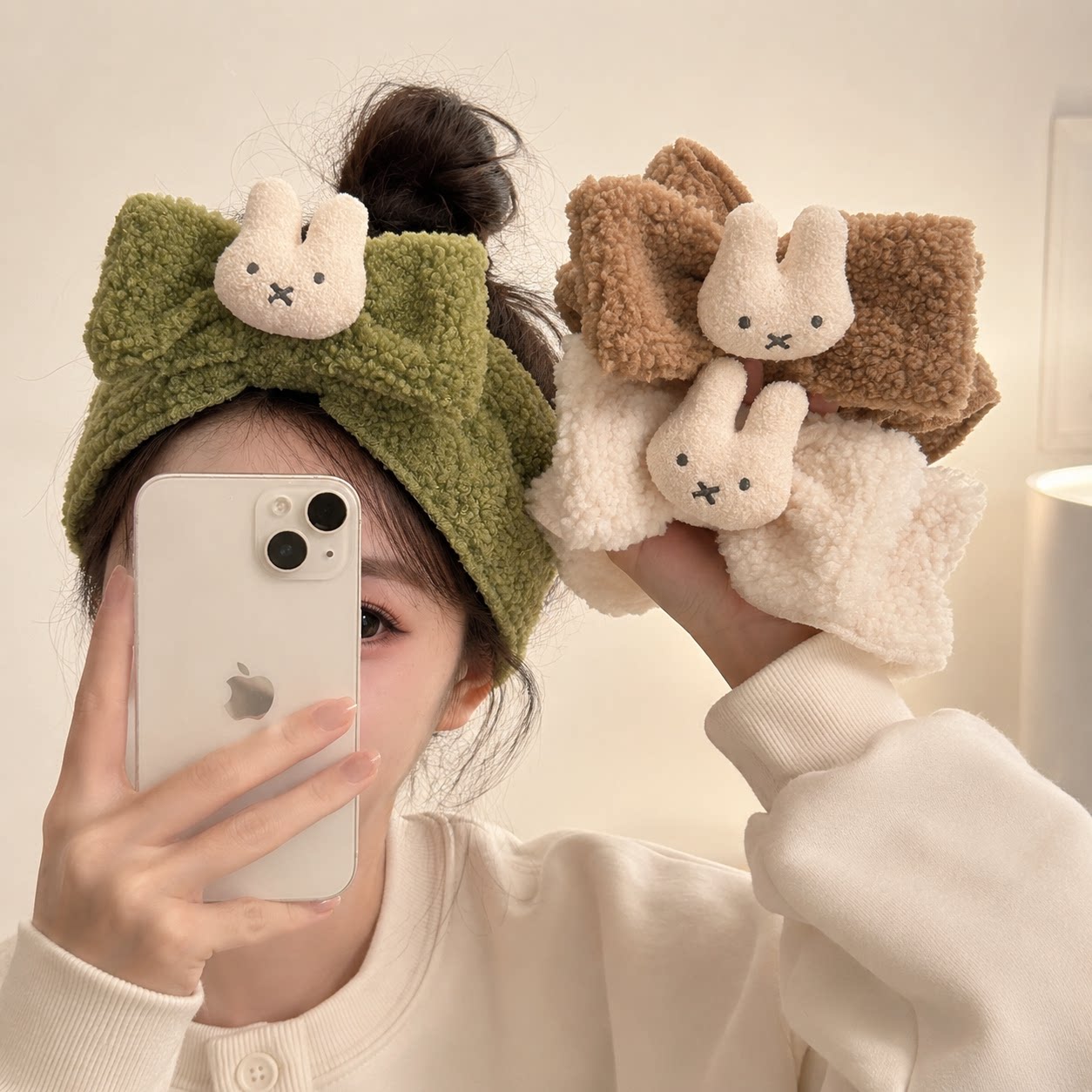 卡通可爱兔子洗脸发箍女化妆敷面膜束发带韩式ins蝴蝶结毛绒发带